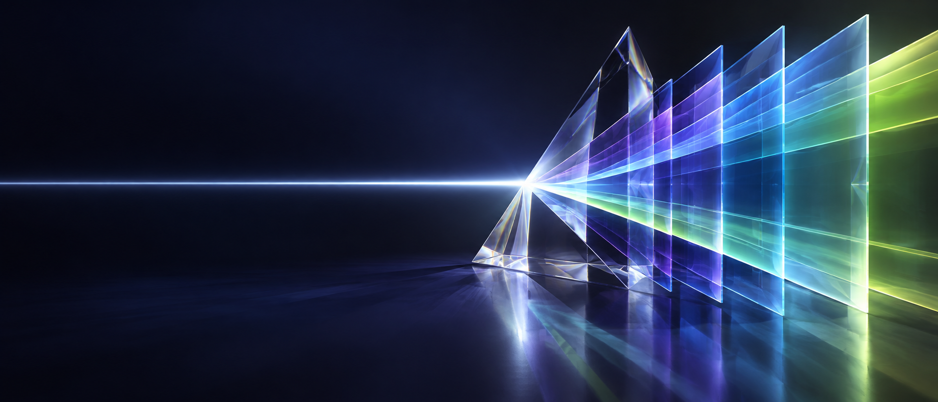 Faisceau lumineux traversant une structure prismatique abstraite