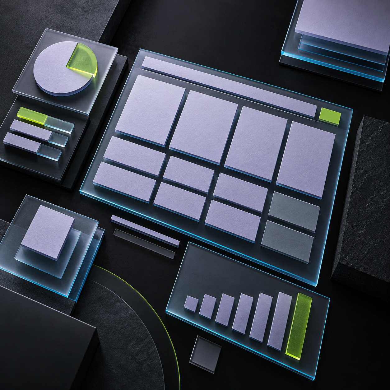 Modules abstraits alignés sur une grille de reporting